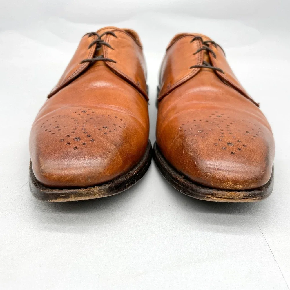 Allen Edmonds Mens 10.5D Flatiron Derby Oxfords Brown Leather Medallion Toe Shoe